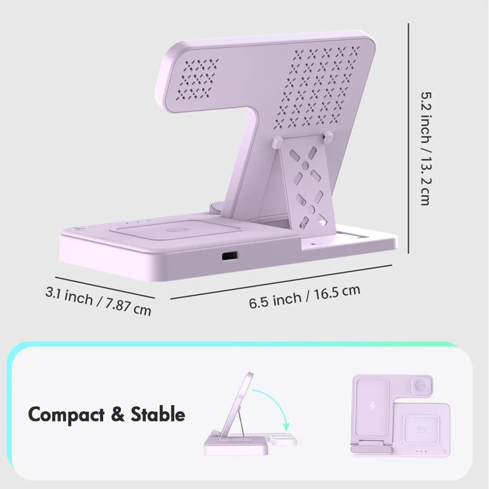 Wireless Charger for Iphone,3 in 1 Wireless Charging Station for Iphone 17 16 15 14 13 12 11 Pro Max plus XS XR X 8,For Iwatch 9 8 7 6 5 4 3 2 Se,For Airpods 3 2 Pro,Purple,No Adapter