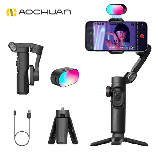 Smart XE Kit Gimbal Stabilizer for Smartphone Iphone Video Recording Magnetic Fill Light 3-Axis Foldable Android Gimble