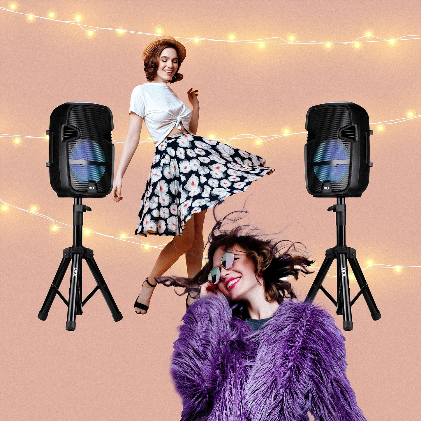 PBX-808TWS Dual 8-Inch Portable Bluetooth PA Speaker System with Stands, Wired Mics, Remotes, USB/FM/TWS/LED