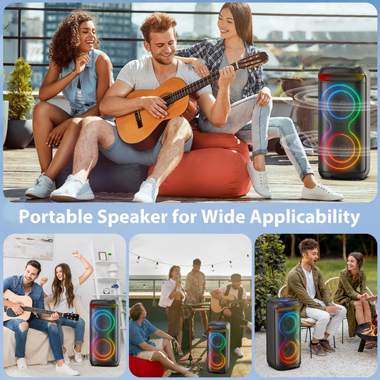 Large Party Speaker, Bluetooth Speaker with Dazzling Rgb Light, Two 6.5'' Subwoofer, T20