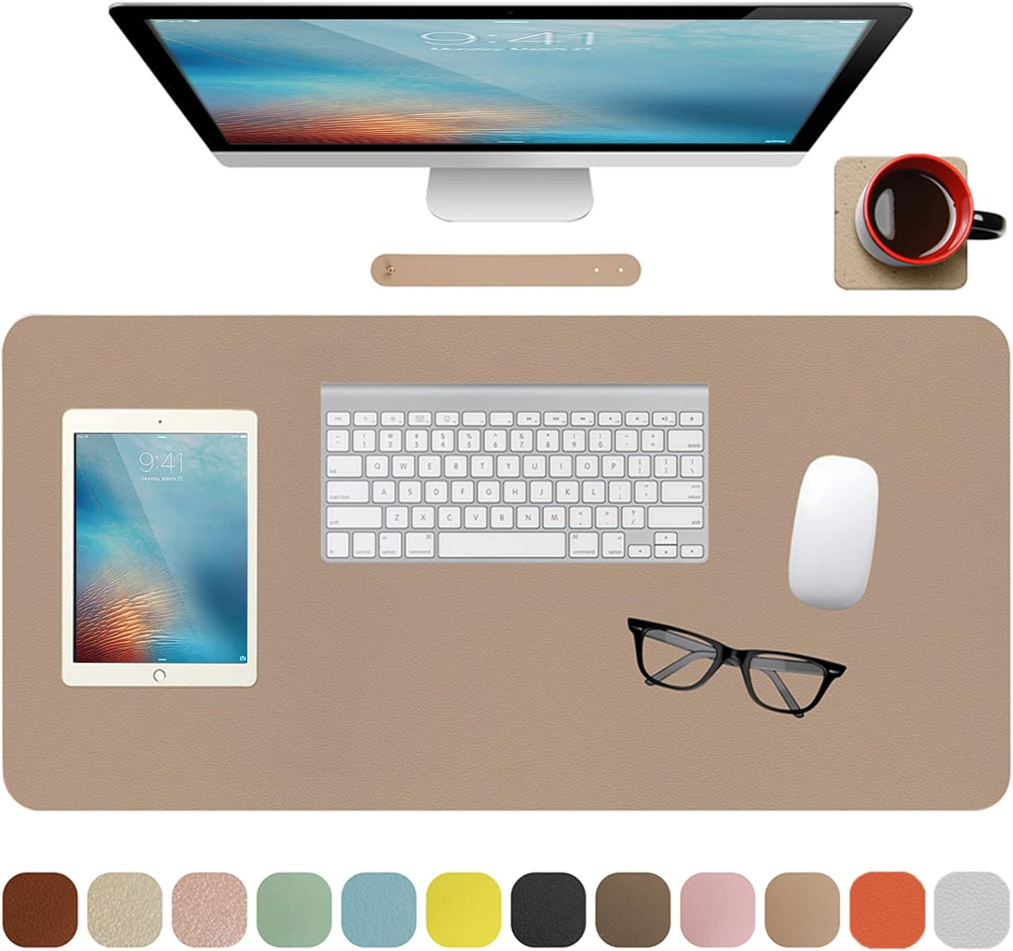 Leather Desk Pad Protector,Non-Slip Mouse Pad,Laptop Desk Pad,Office Mouse Mat,Waterproof Leather Desk Blotter,Desk Writing Pad for Office and Home (M-Beige,30"X14")