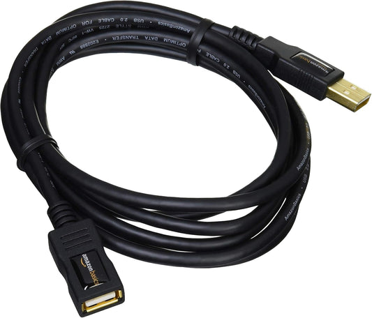 USB-A 2.0 Extension Cable, for Printer, Mouse or Keyboard, Male to Female, 480Mbps Transfer Speed, 6.5 Foot, Black