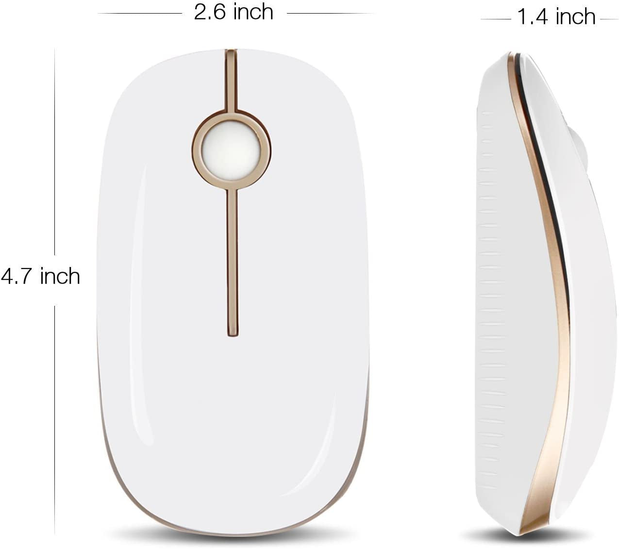 Wireless Mouse, 2.4G Slim Portable Computer Laptop Mouse with Nano Receiver Quiet Silent Optical Mice for Notebook, PC, Laptop, Computer-White and Gold