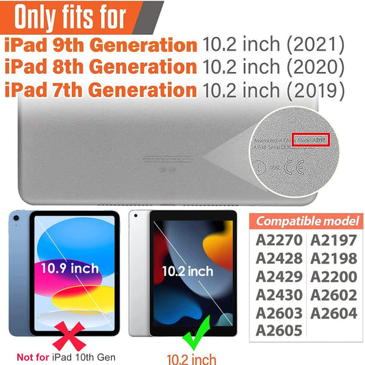 Kids Case for Ipad 9Th/8Th/7Th Generation - Ipad 10.2 Inch 2021/2020/2019 Case with Built-In Screen Protector, Durable Shockproof Handle Stand Kids Cover for Apple Ipad 7/8/9 Gen, Blue