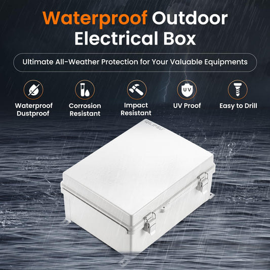 Waterproof Junction Box IP67 Outdoor Plastic Electrical Project Enclosure Weatherproof with Mounting Plate, Wall Brackets, Hinged Grey Cover 16.1"X12.2"X7.1"