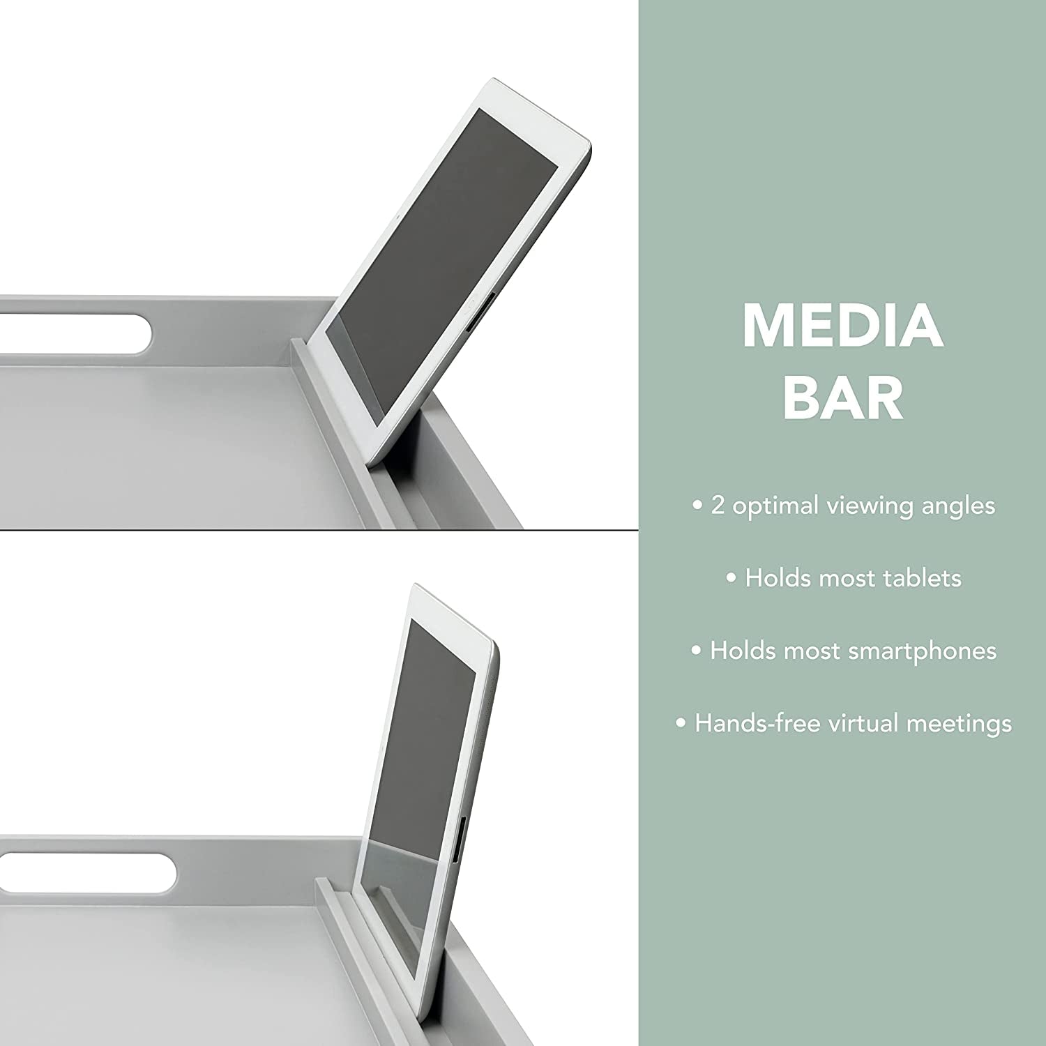 Extra Large Wood Bed Tray, Lap Tray, Lap Desk with Phone Holder - Fits up to 17.3 Inch Laptops and Most Tablets - Calming Gray - Style No. 78105