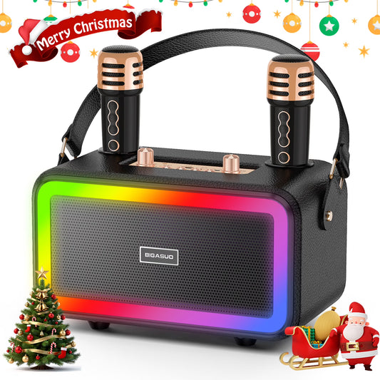 Karaoke Machine with 2 UHF Wireless Microphone, Portable Bluetooth Karaoke with RGB Colorful Light, Reverb Adjustment, PA System Singing Machine Party Karaoke Speaker