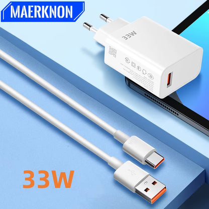 USB Fast Charger 33W Quick Charge EU/US Plug Phone Charger Adapter for Xiaomi Redmi K50 K30 K40 Iphone Samsung Fast Wall Charger