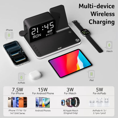 7 in 1 Wireless Charging Station: Wireless Charger Iphone Charging Station for Multiple Devices Apple - Iphone 17 16 15 14 13 12 11 Pro Max Apple Watch Airpods, Magsafe Charger Stand Samsung