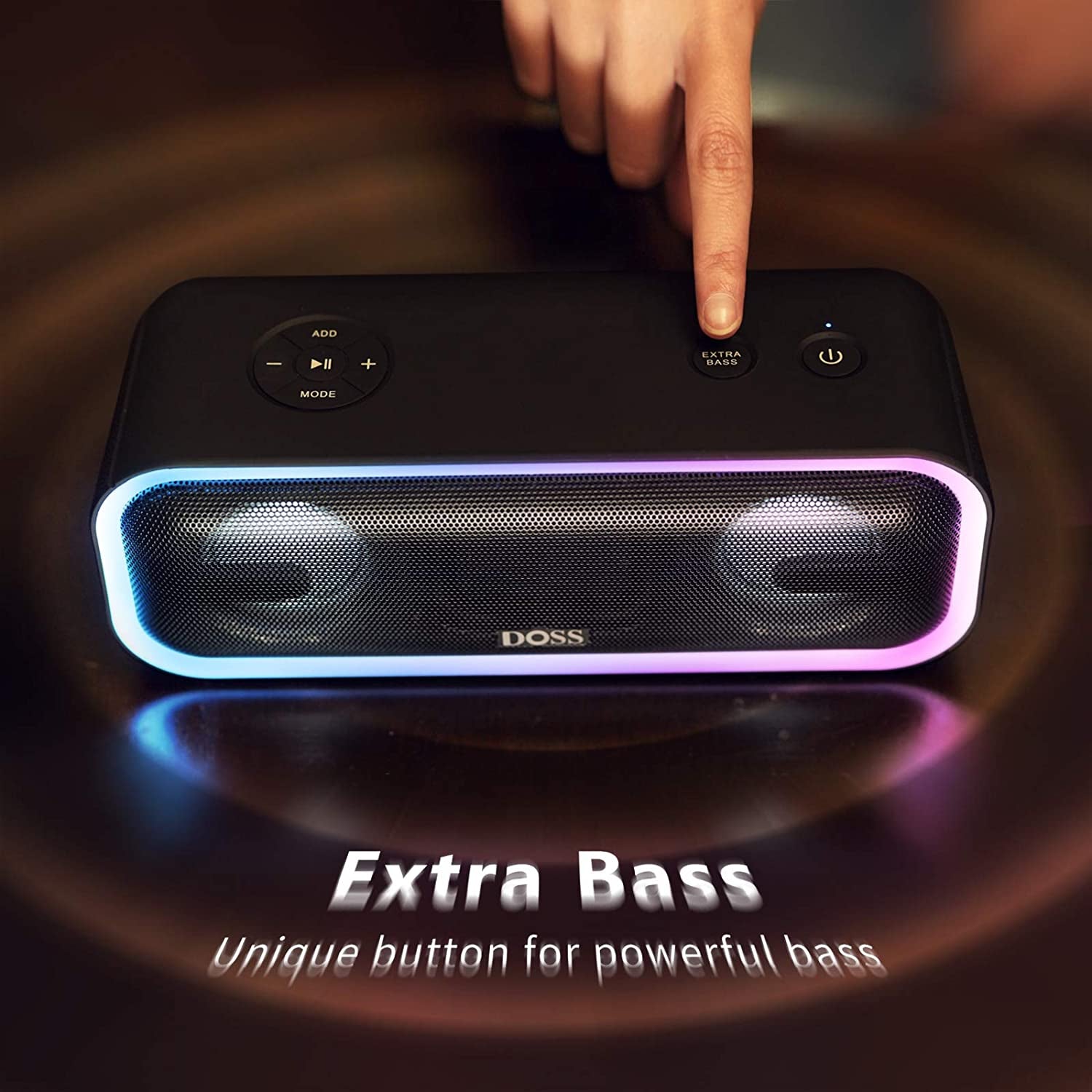 Soundbox Pro+ Bluetooth Speaker, Immersive 24W Stereo Sound with Booming Bass, IPX6 Waterproof, 15H Playtime, Mixed Colors Lights, Wireless for Backyard, Hiking, Garage, Party-Black