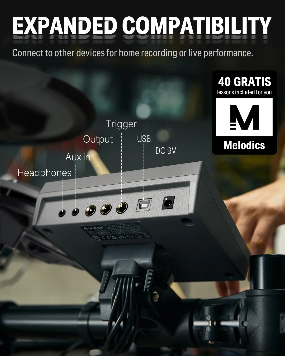 Adults Electronic Drum Set with Quiet Mesh Drum Pads, 31 Kits, 450+ Sounds, DED-200X, Gray