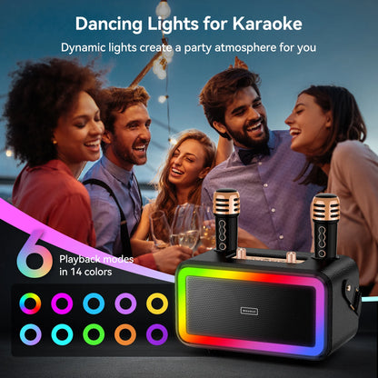 Karaoke Machine with 2 UHF Wireless Microphone, Portable Bluetooth Karaoke with RGB Colorful Light, Reverb Adjustment, PA System Singing Machine Party Karaoke Speaker