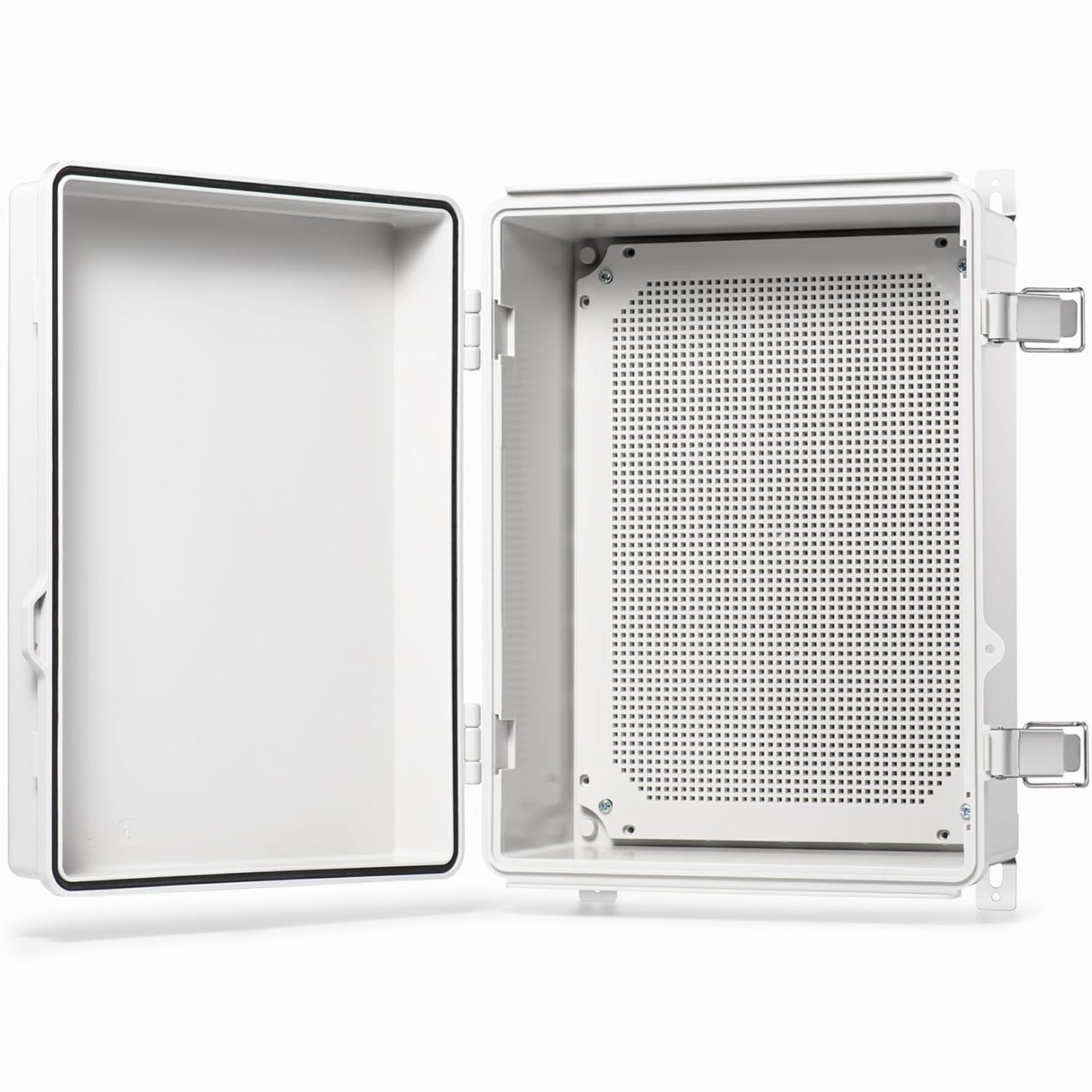 Waterproof Junction Box IP67 Outdoor Plastic Electrical Project Enclosure Weatherproof with Mounting Plate, Wall Brackets, Hinged Grey Cover 16.1"X12.2"X7.1"