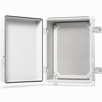 Waterproof Junction Box IP67 Outdoor Plastic Electrical Project Enclosure Weatherproof with Mounting Plate, Wall Brackets, Hinged Grey Cover 16.1"X12.2"X7.1"