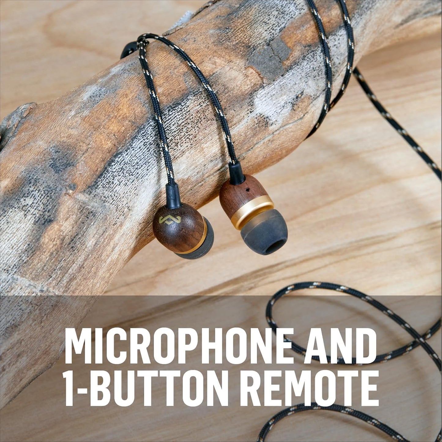 Smile Jamaica: Wired Earphones with Microphone, Noise Isolating Design, and Sustainable Materials, Brass