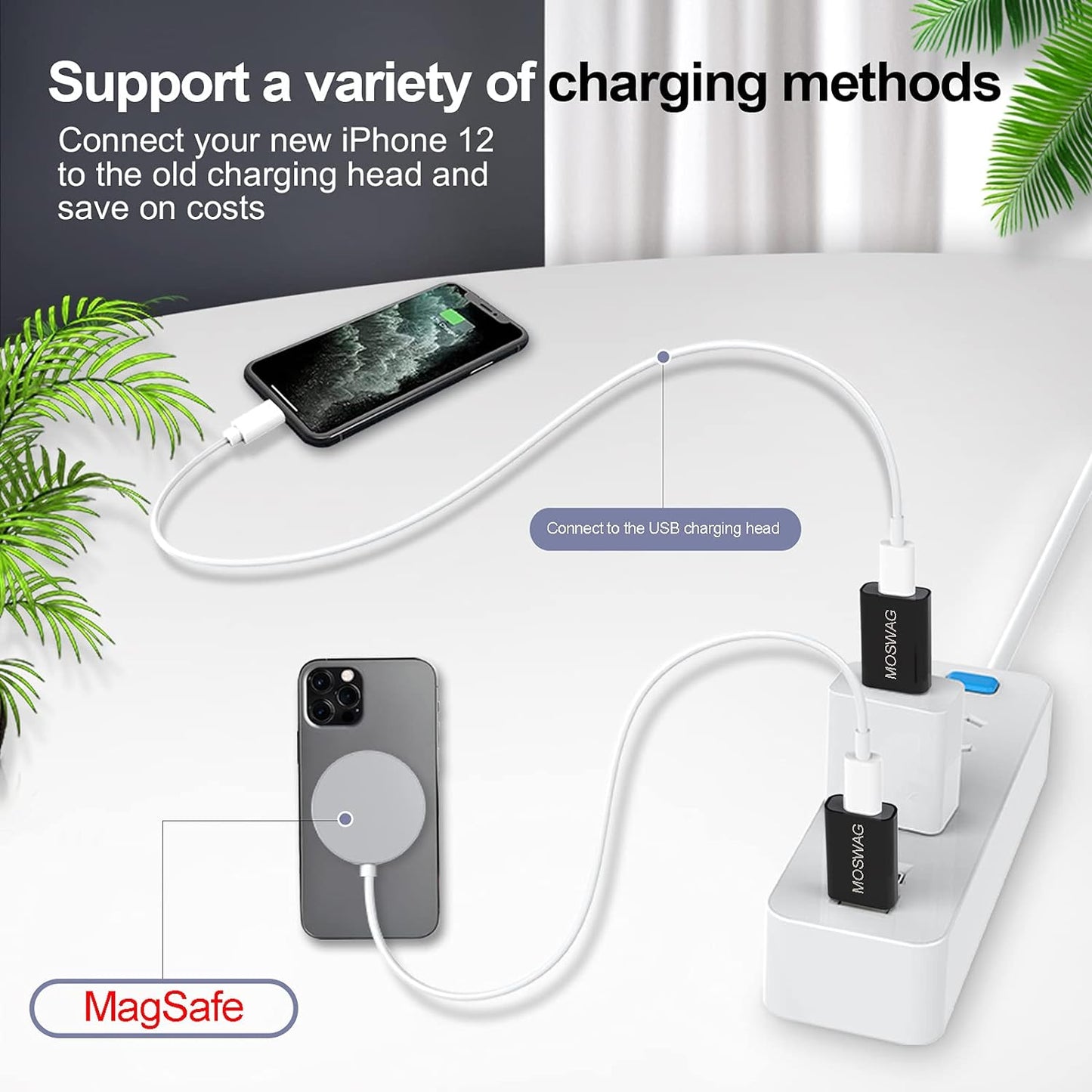 3 Pack USB C to USB Adapter - Male to Female, Type-C to Type a Compatible with Apple Magsafe Charger, Mac, Laptops and Pcs