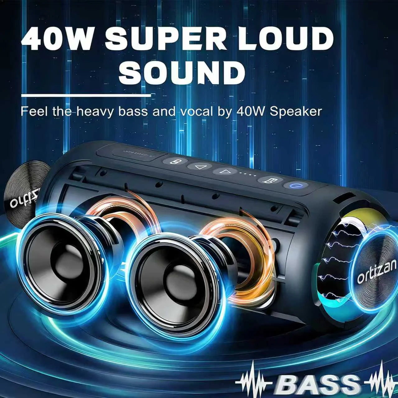 X8 Bluetooth Speaker, 40W Loud Sound, Deep Bass, Portable Wireless Speakers with IPX7 Waterproof,Bluetooth 5.4, LED Light, for Home/Beach/Outdoors, Dark Blue