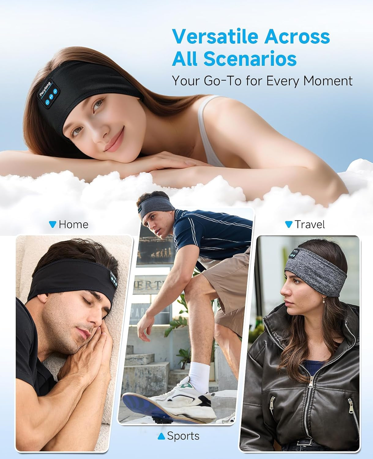 Sleep Headphones Wireless, Bluetooth Sports Headband Headphones with Ultra-Thin HD Stereo Speakers Perfect for Sleeping,Workout,Jogging,Yoga,Insomnia, Air Travel, Meditation (Black)