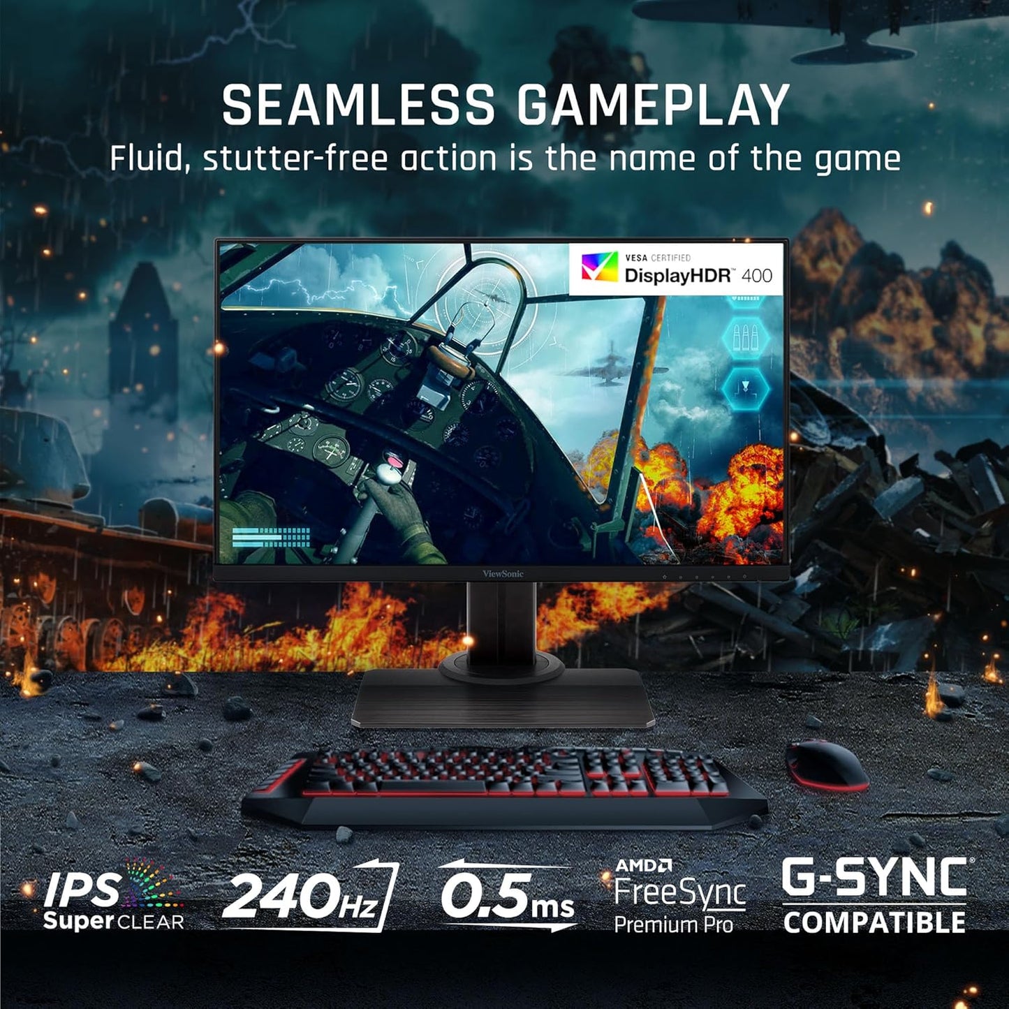 XG2431 24 Inch 1080P Gaming Monitor with 240Hz, 0.5Ms, Freesync Premium, NVIDIA G-Sync Compatible, Advanced Ergonomics, Eye Care, HDR400