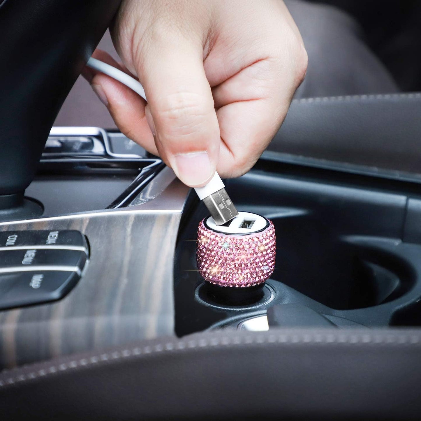 Dual USB Car Charger, Car Adapter Bling Bling Rhinestones Crystal Car Decorations for Fast Charging Car Decors for Iphone Xs Max X Plus, Ipad Pro/Mini, Samsung