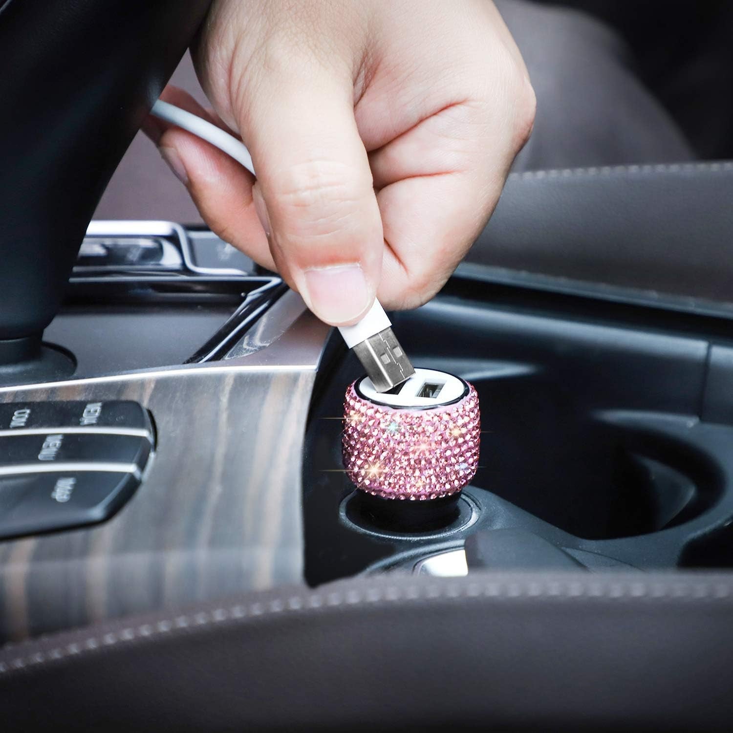 Dual USB Car Charger, Car Adapter Bling Bling Rhinestones Crystal Car Decorations for Fast Charging Car Decors for Iphone Xs Max X Plus, Ipad Pro/Mini, Samsung