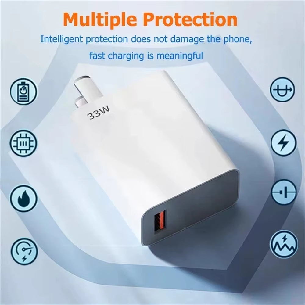 USB Fast Charger 33W Quick Charge EU/US Plug Phone Charger Adapter for Xiaomi Redmi K50 K30 K40 Iphone Samsung Fast Wall Charger