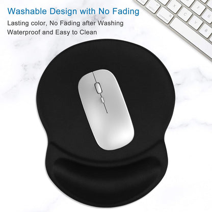 Ergonomic Mouse Pad with Gel Wrist Rest Support Gaming Small Wrist Rest Smooth Surface Non-Slip PU Base Comfortable Office Supplies Pain Relief, 8.7 X 7.2 Inches, Black