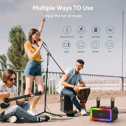 Karaoke Machine with 2 UHF Wireless Microphone, Portable Bluetooth Karaoke with RGB Colorful Light, Reverb Adjustment, PA System Singing Machine Party Karaoke Speaker