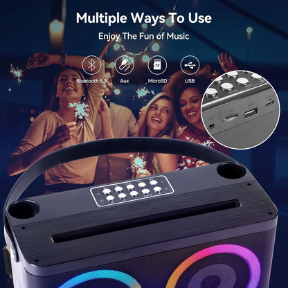 Karaoke Machine, Portable Speaker PA Systerm with 2 Wireless Microphones for Adults and Kids