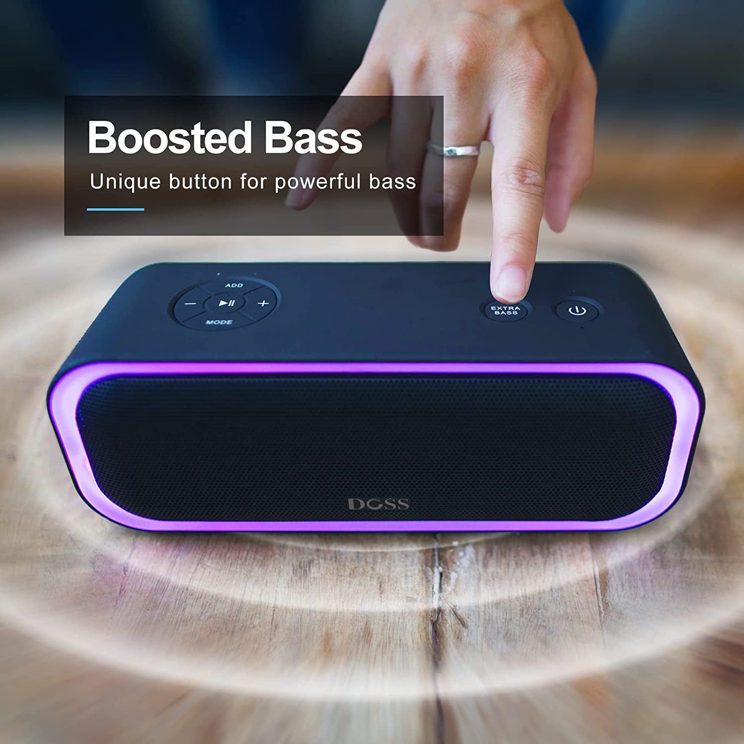 Soundbox Pro Bluetooth Speaker, 20W Stereo Sound, Active Extra Bass, 20H Playtime, Multi-Colors Lights, Wireless Stereo Pairing, IPX6 Waterproof for Garden, Hiking, Camping, Beach, Party-Blue