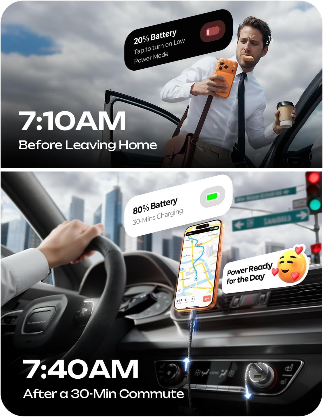 67.5W Car Charger USB C Fast Charge for Iphone 17 Pro, PD 45W USB C Car Charger Fast Charging【Mini & Metal】 Cigarette Lighter Adapter for Iphone 17 Pro Max 16 15 Air Samsung S25 Type C