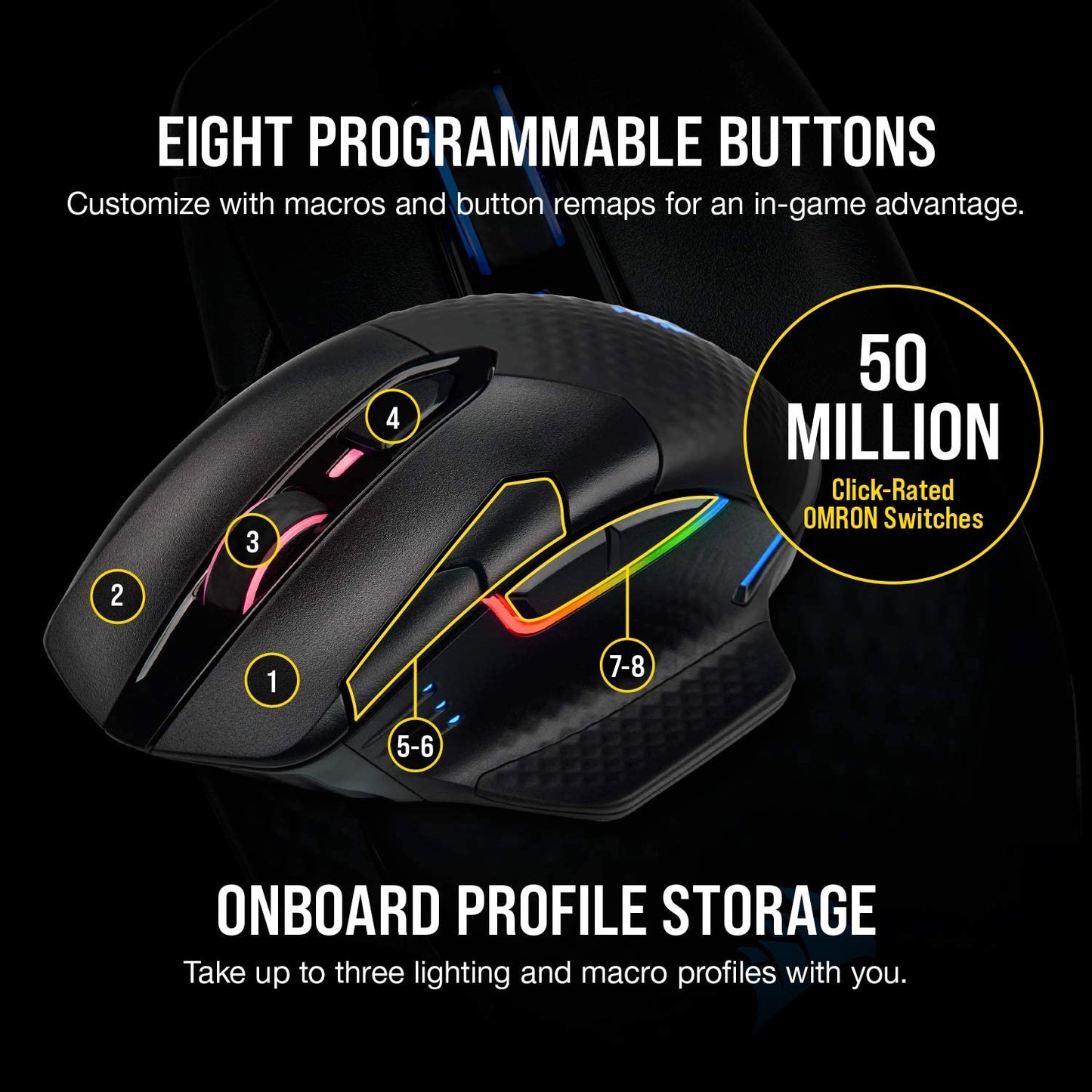 Dark CORE RGB PRO Wireless/Wired FPS MOBA Gaming Mouse – 18,000 DPI, Fast Response Time, 8 Programmable Side Buttons, Dynamic Multi-Color Backlighting – Black
