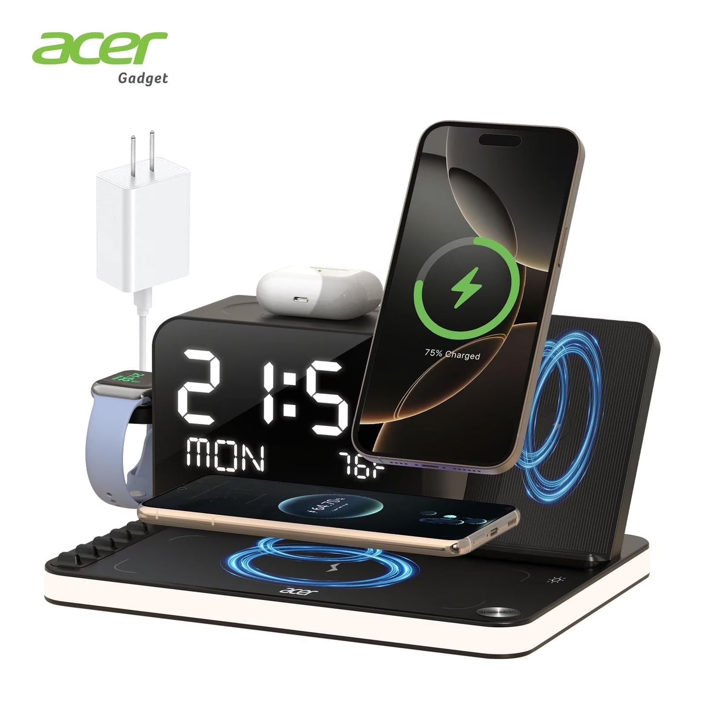 7 in 1 Wireless Charging Station: Wireless Charger Iphone Charging Station for Multiple Devices Apple - Iphone 17 16 15 14 13 12 11 Pro Max Apple Watch Airpods, Magsafe Charger Stand Samsung