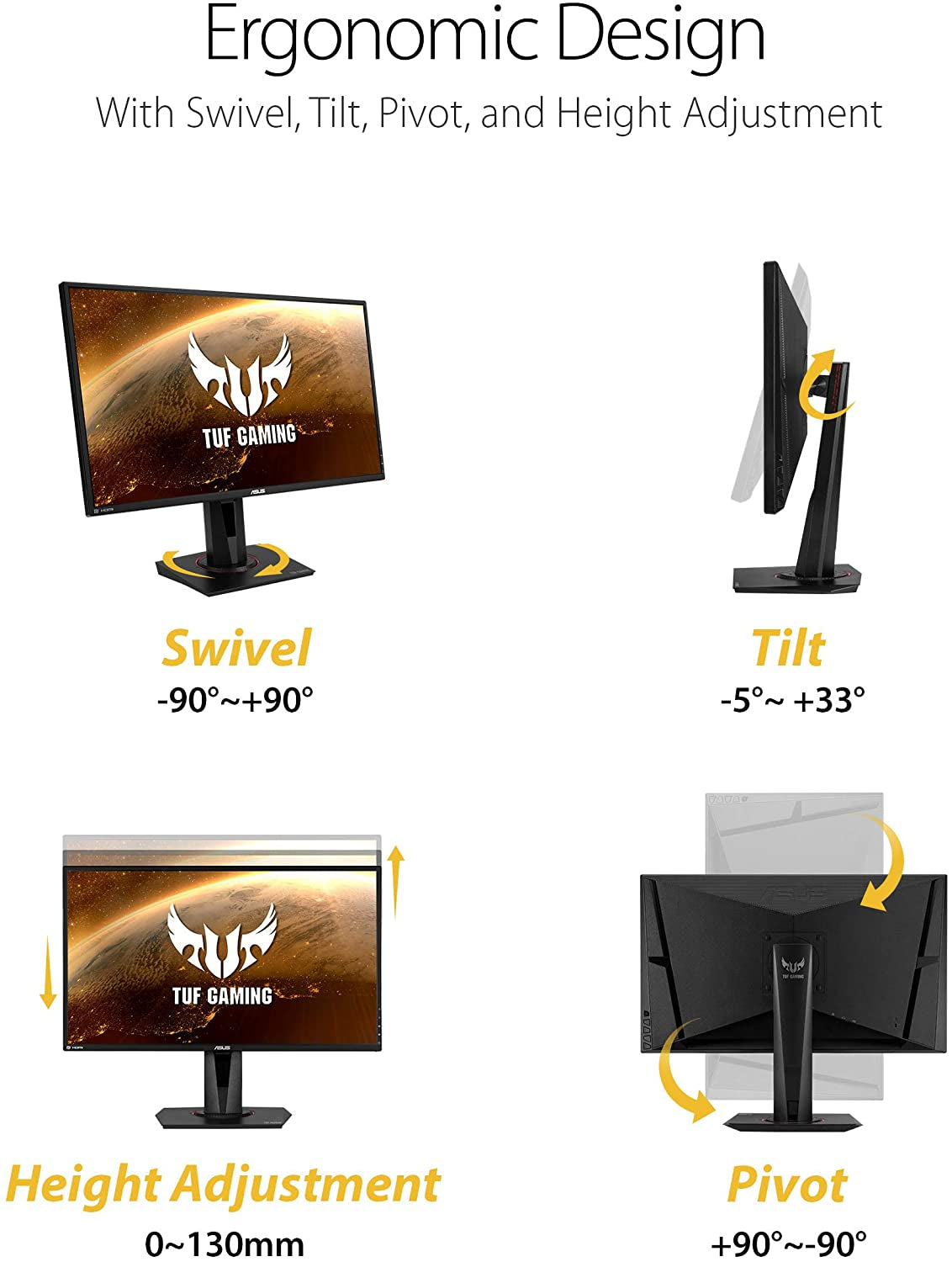 TUF Gaming 27" 2K HDR Gaming Monitor (VG27AQ) - QHD (2560 X 1440), 165Hz (Supports 144Hz), 1Ms, Extreme Low Motion Blur, Speaker, G-SYNC Compatible, VESA Mountable, Displayport, Hdmi,Black