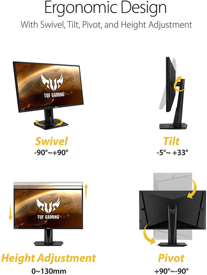 TUF Gaming 27" 2K HDR Gaming Monitor (VG27AQ) - QHD (2560 X 1440), 165Hz (Supports 144Hz), 1Ms, Extreme Low Motion Blur, Speaker, G-SYNC Compatible, VESA Mountable, Displayport, Hdmi,Black