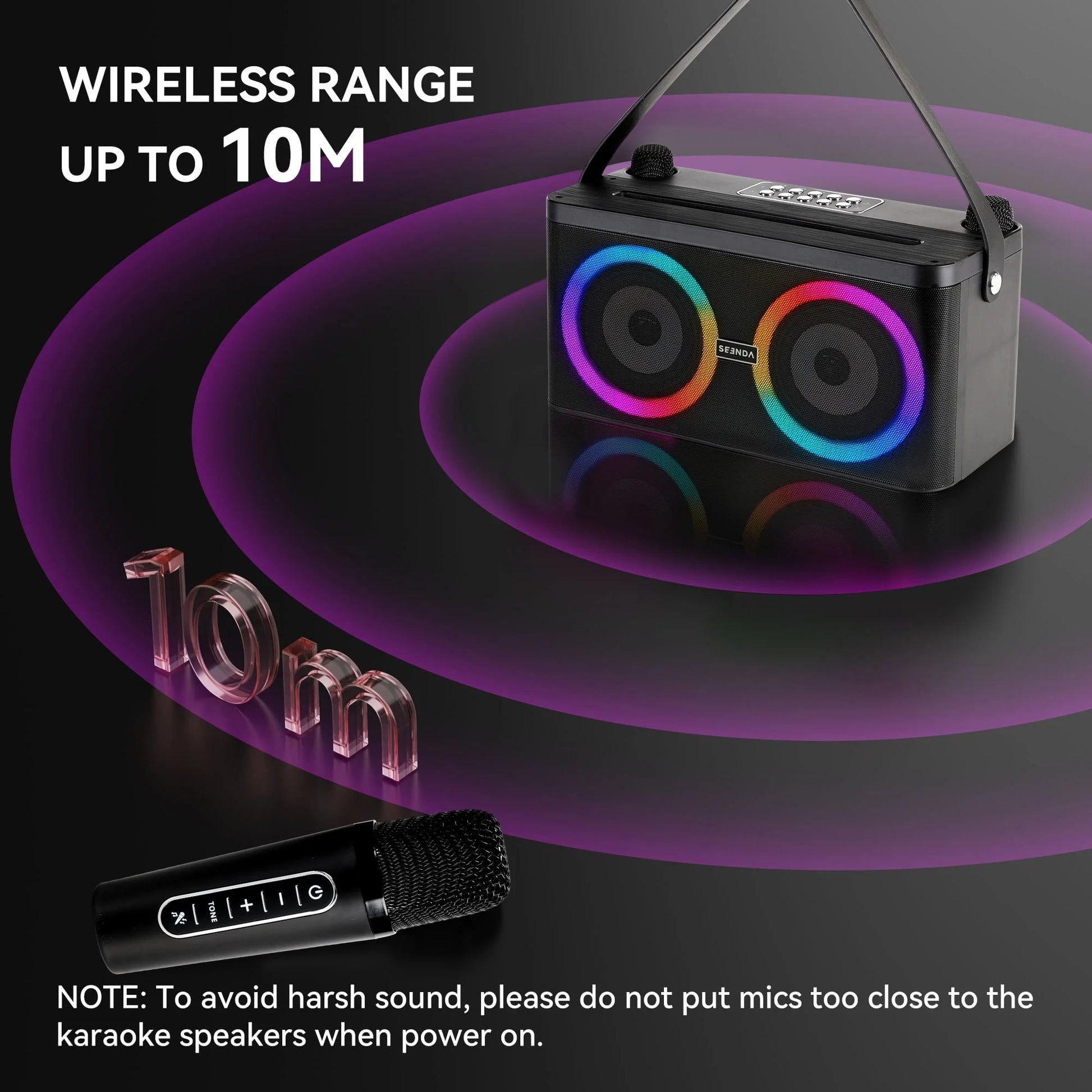 Karaoke Machine, Portable Speaker PA Systerm with 2 Wireless Microphones for Adults and Kids