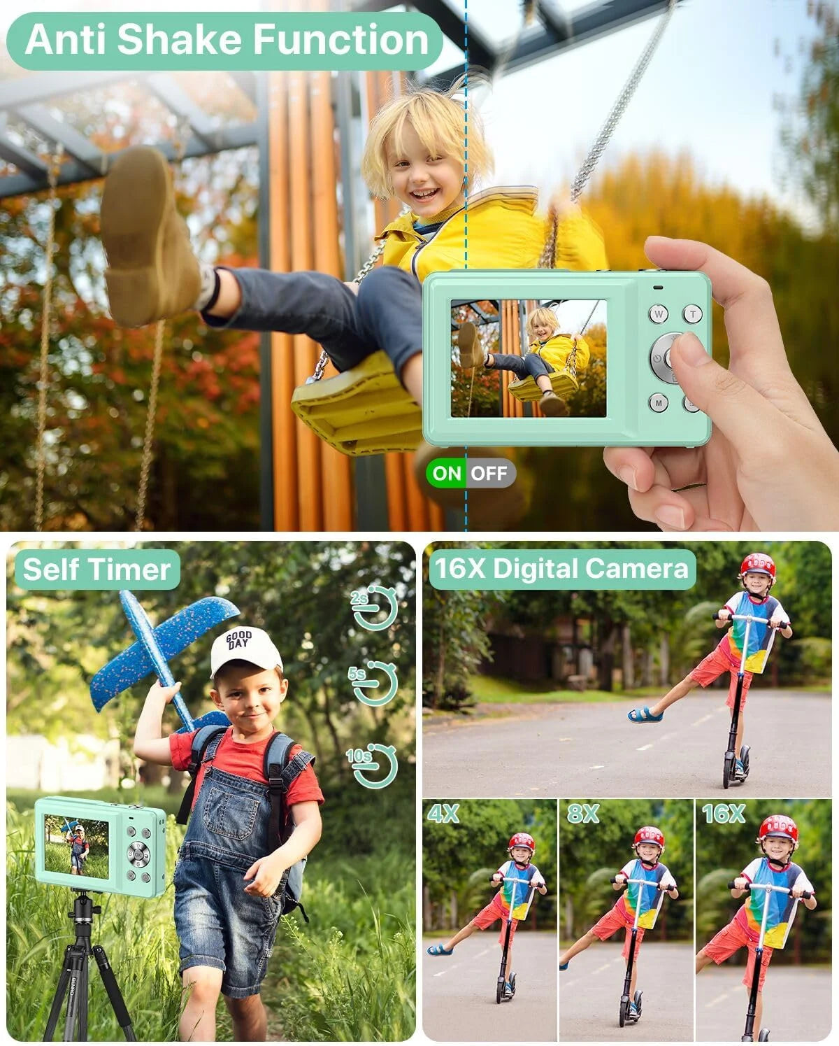 Digital Camera FHD1080P 44MP Portable Camera for Kids 2.4"LCD Screen Small Video Camera with 32G Card