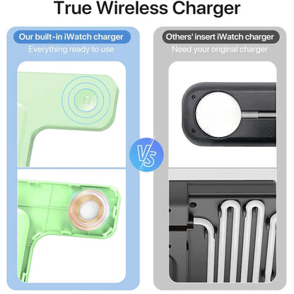 Wireless Charger for Iphone,3 in 1 Wireless Charging Station for Iphone 17 16 15 14 13 12 11 Pro Max plus XS XR X 8,For Iwatch 9 8 7 6 5 4 3 2 Se,For Airpods 3 2 Pro,Light Green,No Adapter
