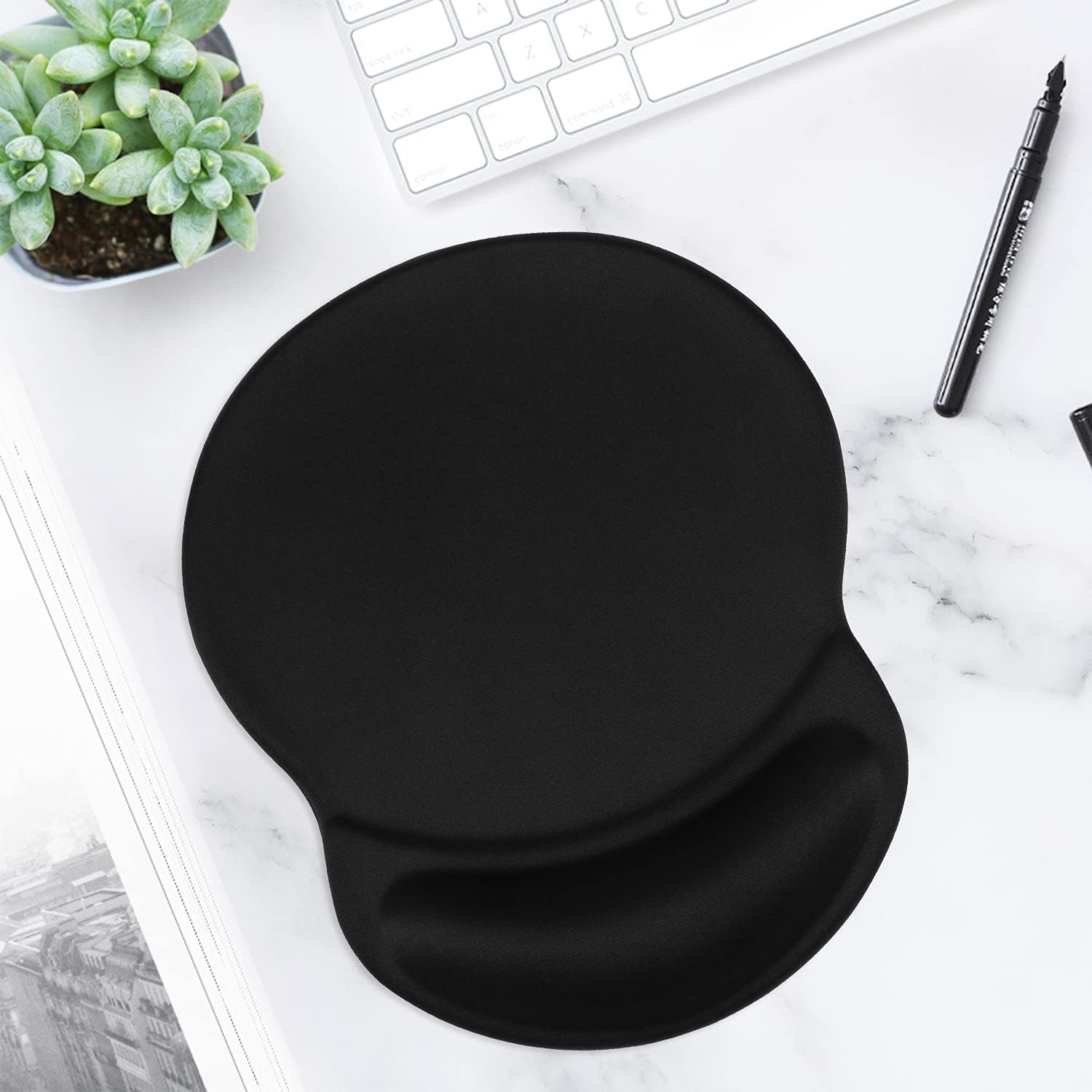 Ergonomic Mouse Pad with Gel Wrist Rest Support Gaming Small Wrist Rest Smooth Surface Non-Slip PU Base Comfortable Office Supplies Pain Relief, 8.7 X 7.2 Inches, Black