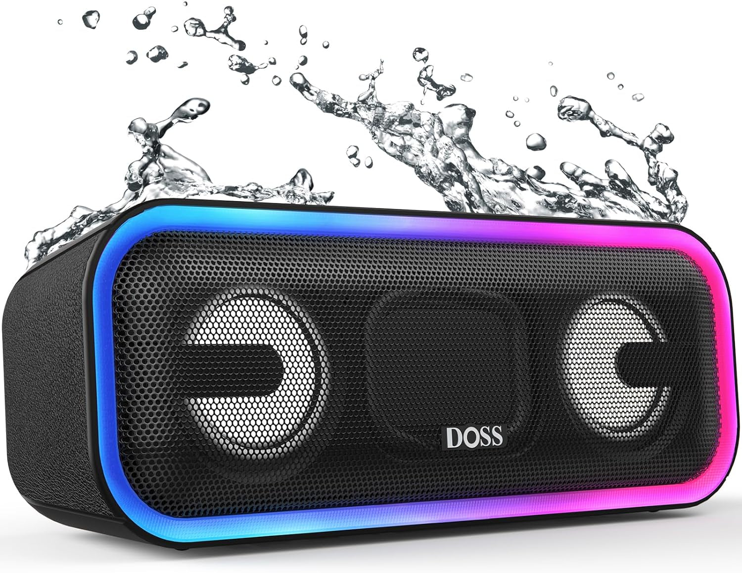Soundbox Pro+ Bluetooth Speaker, Immersive 24W Stereo Sound with Booming Bass, IPX6 Waterproof, 15H Playtime, Mixed Colors Lights, Wireless for Backyard, Hiking, Garage, Party-Black
