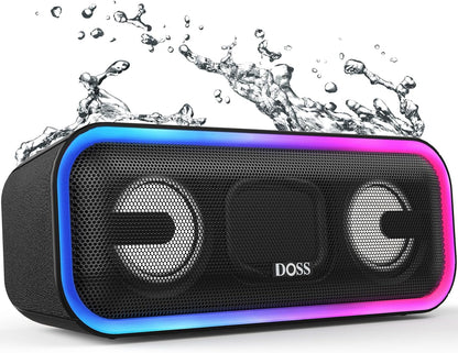 Soundbox Pro+ Bluetooth Speaker, Immersive 24W Stereo Sound with Booming Bass, IPX6 Waterproof, 15H Playtime, Mixed Colors Lights, Wireless for Backyard, Hiking, Garage, Party-Black