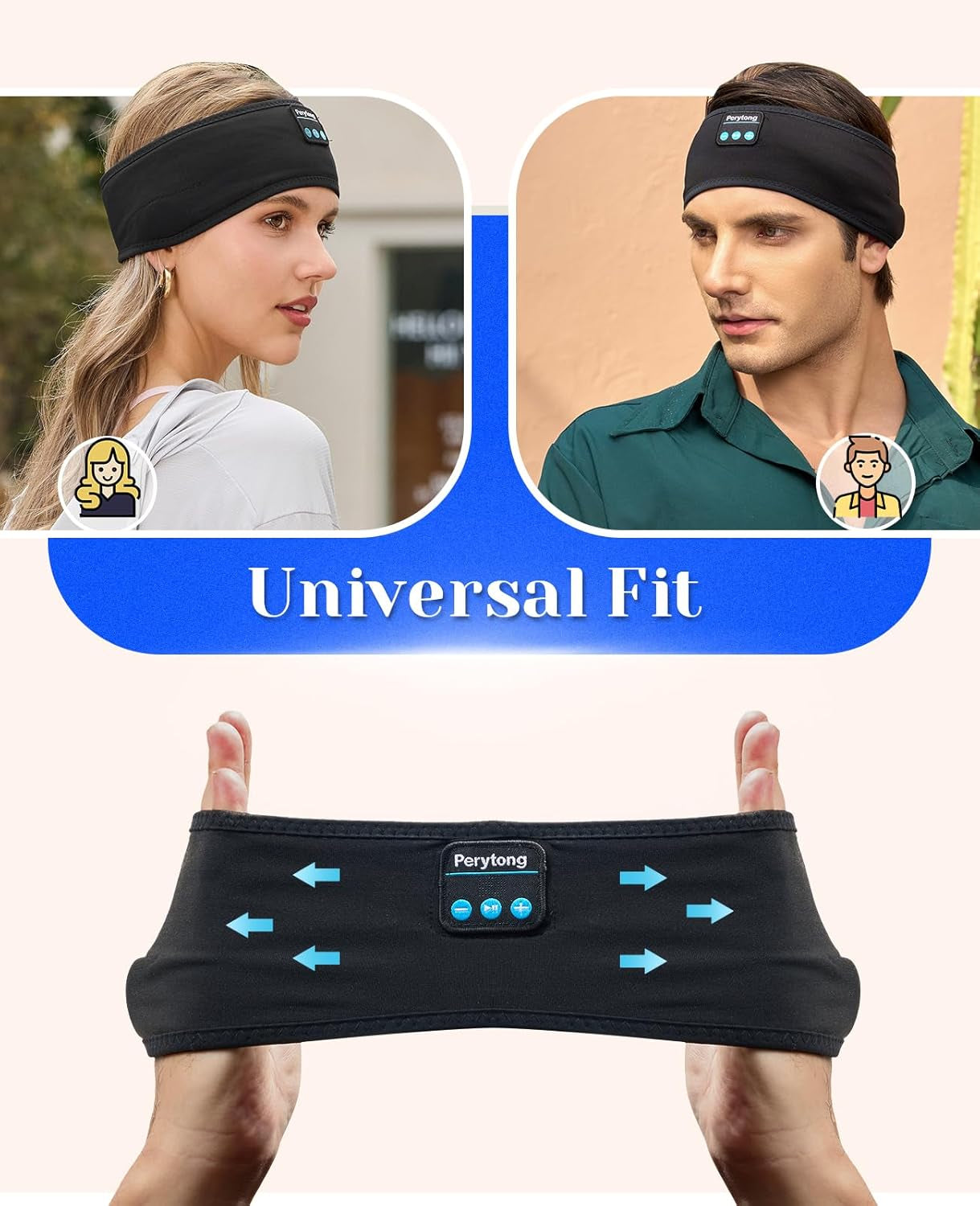 Sleep Headphones Wireless, Bluetooth Sports Headband Headphones with Ultra-Thin HD Stereo Speakers Perfect for Sleeping,Workout,Jogging,Yoga,Insomnia, Air Travel, Meditation (Black)