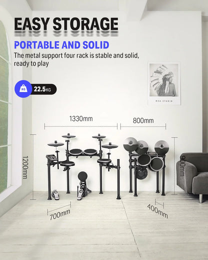 Adults Electronic Drum Set with Quiet Mesh Drum Pads, 31 Kits, 450+ Sounds, DED-200X, Gray