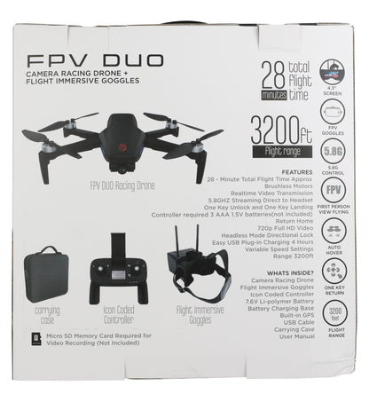 FPV Duo Racing Drone with Goggles and GPS, Black