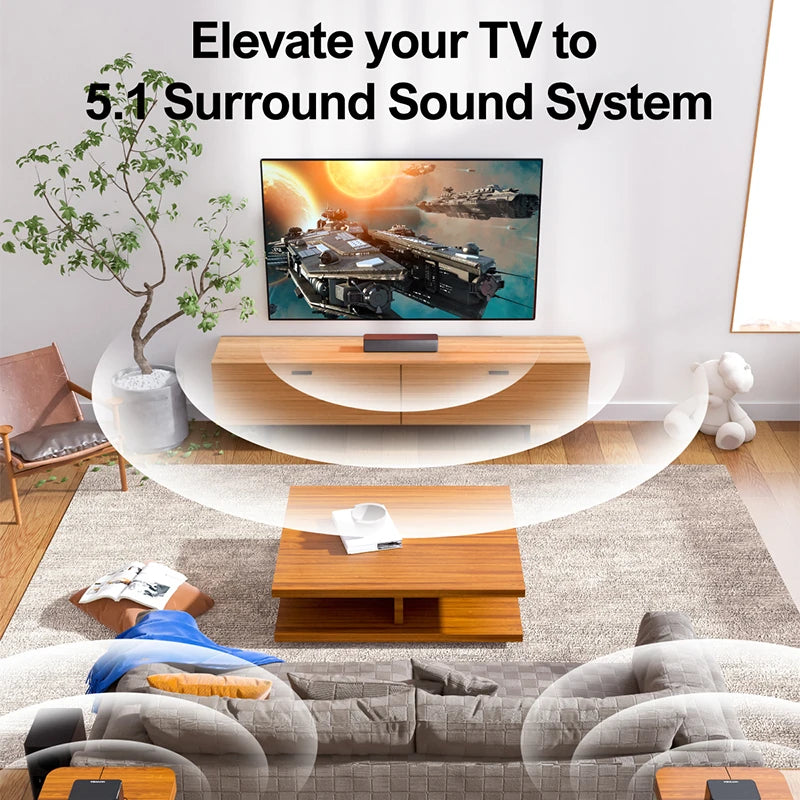 [US/UK Direct]  Poseidon D50 5.1 Soundbar Bluetooth Soundbar 6 High-Performance Speakers Surround Sound Bassmax DSP Chip 3EQ Modes Wired Speaker