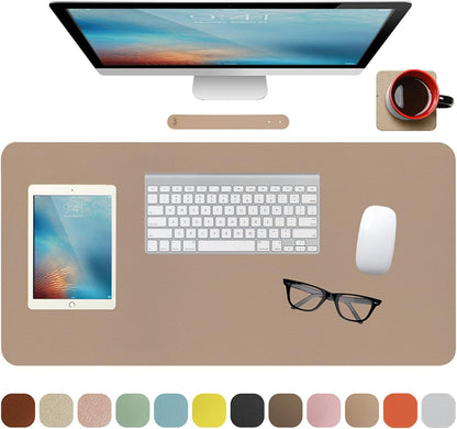 Leather Desk Pad Protector,Non-Slip Mouse Pad,Laptop Desk Pad,Office Mouse Mat,Waterproof Leather Desk Blotter,Desk Writing Pad for Office and Home (M-Beige,30"X14")