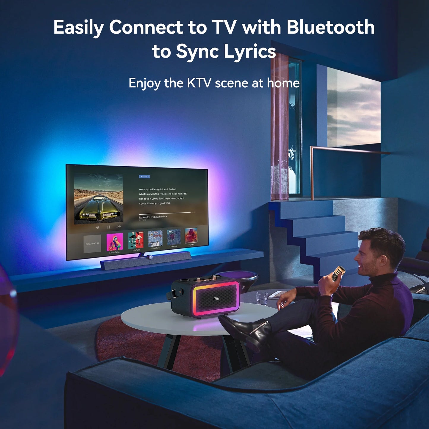 Karaoke Machine with 2 UHF Wireless Microphone, Portable Bluetooth Karaoke with RGB Colorful Light, Reverb Adjustment, PA System Singing Machine Party Karaoke Speaker