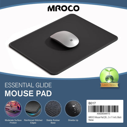 Mouse Pad [30% Larger] with Anti-Fray Stitched Edges, Premium-Textured Waterproof Surface, Non-Slip Rubber Base, Computer & Gaming Mouse Mat for Laptop, Office & Home, 8.5 X 11 In, Black