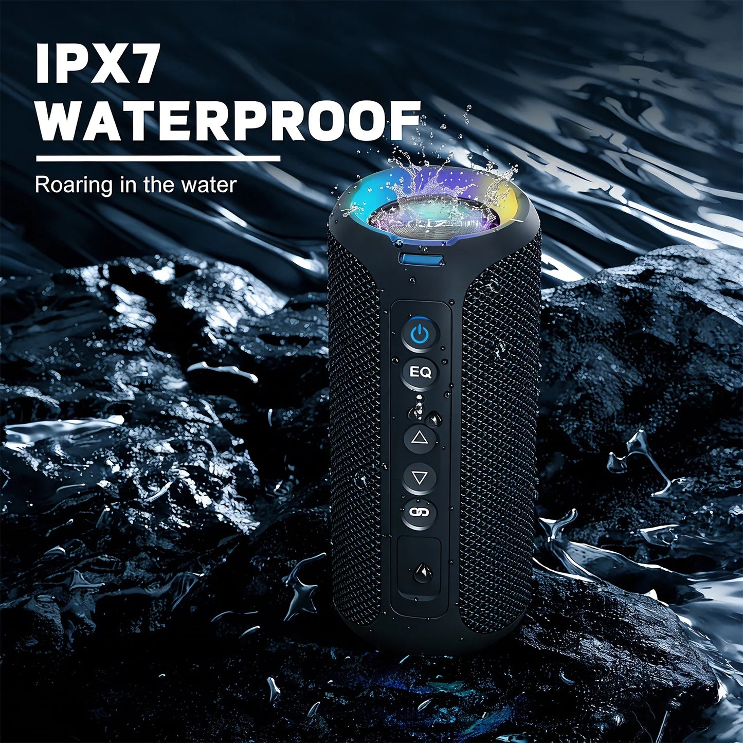 X8 Bluetooth Speaker, 40W Loud Sound, Deep Bass, Portable Wireless Speakers with IPX7 Waterproof,Bluetooth 5.4, LED Light, for Home/Beach/Outdoors, Dark Blue