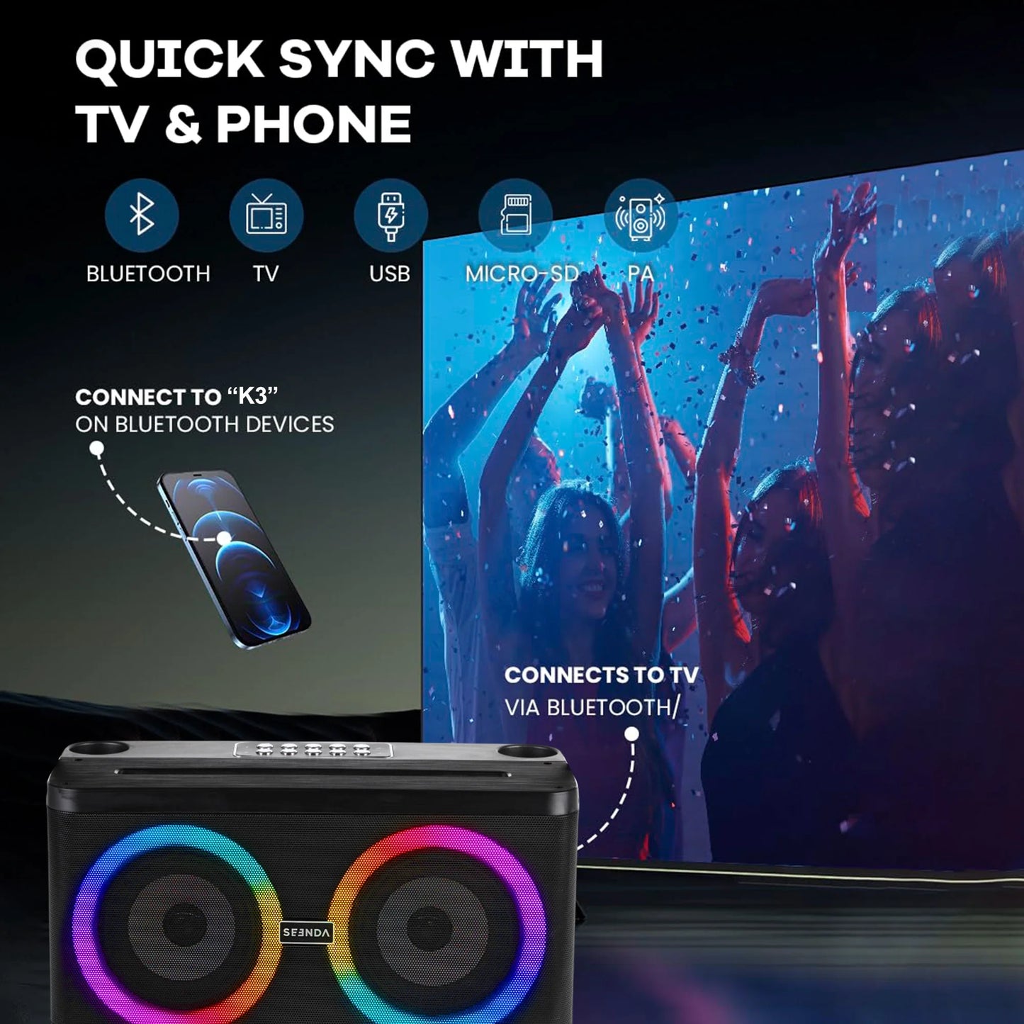 Karaoke Machine, Portable Speaker PA Systerm with 2 Wireless Microphones for Adults and Kids